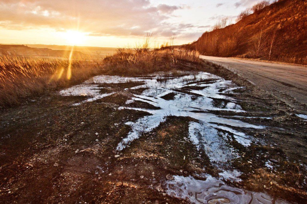 icy road sunset