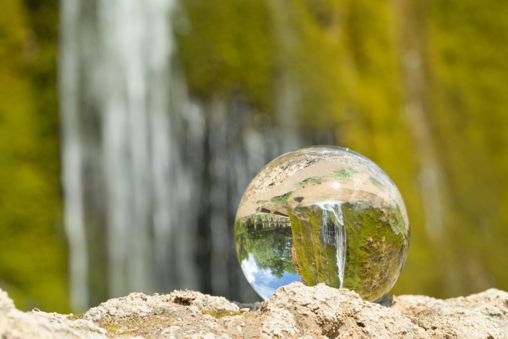 water bubble in front of waterfall