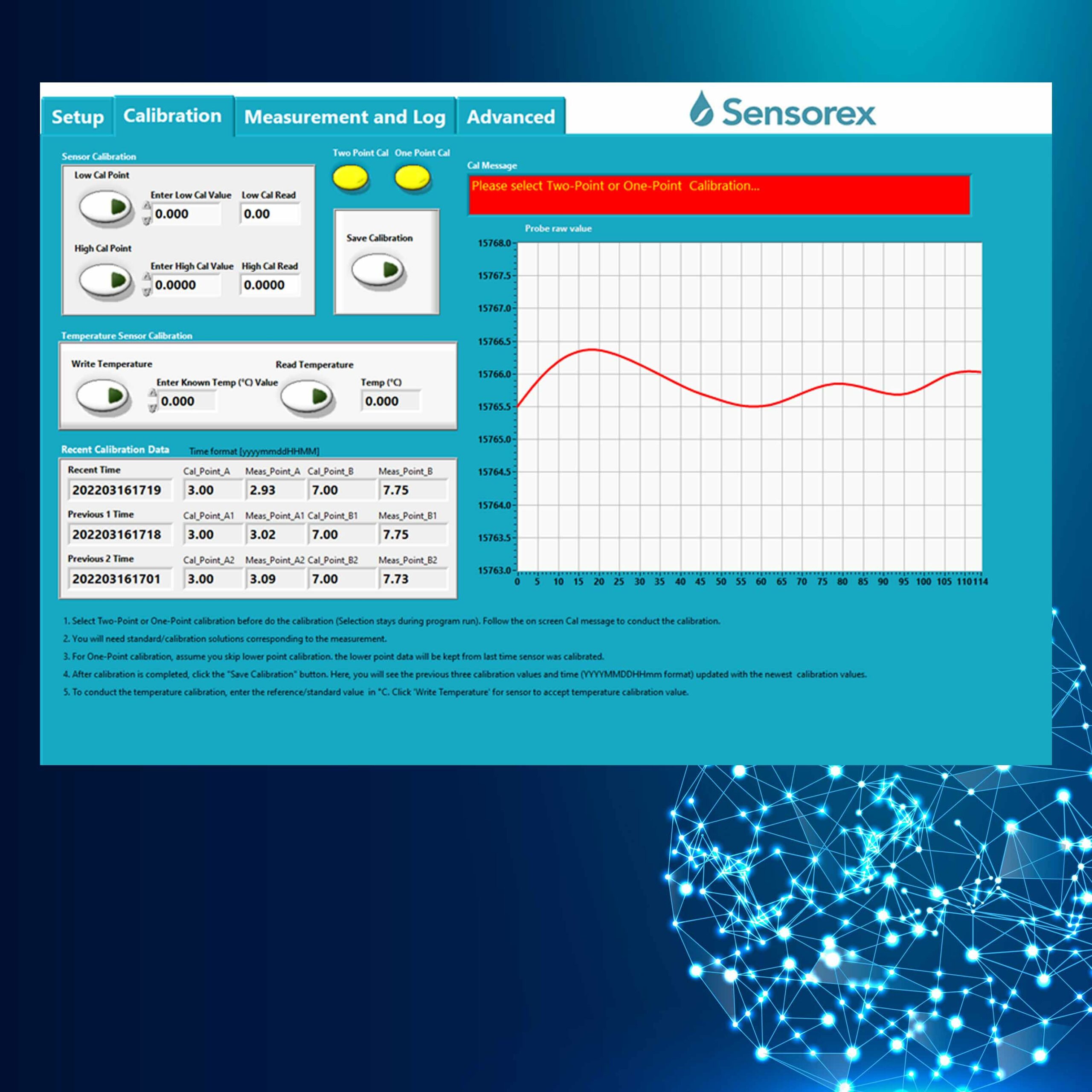 Diagnostic data stored on Sensorex Smart Sensor